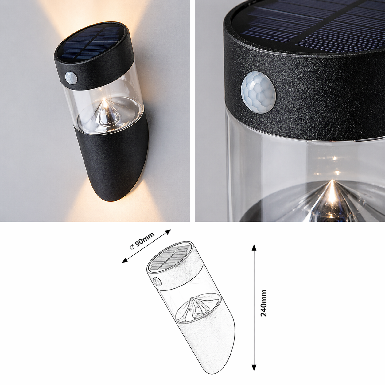 Aplica LED Solara ORLIN Exterior Neagra Premium