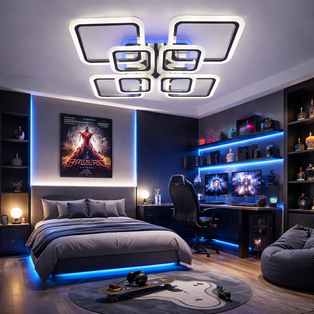 Lustra LED 4+4 SQUARE Gigant Silver RGB Echivalent 1200W Telecomanda