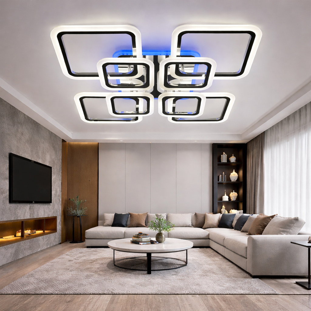 Lustra LED 4+4 SQUARE Gigant Silver RGB Echivalent 1200W Telecomanda