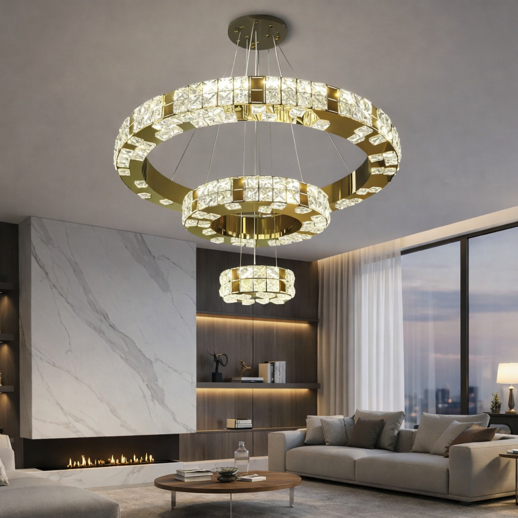 Lustra LED Cristal Gold Royal 3 Segmente Echivalent 1000W Telecomanda