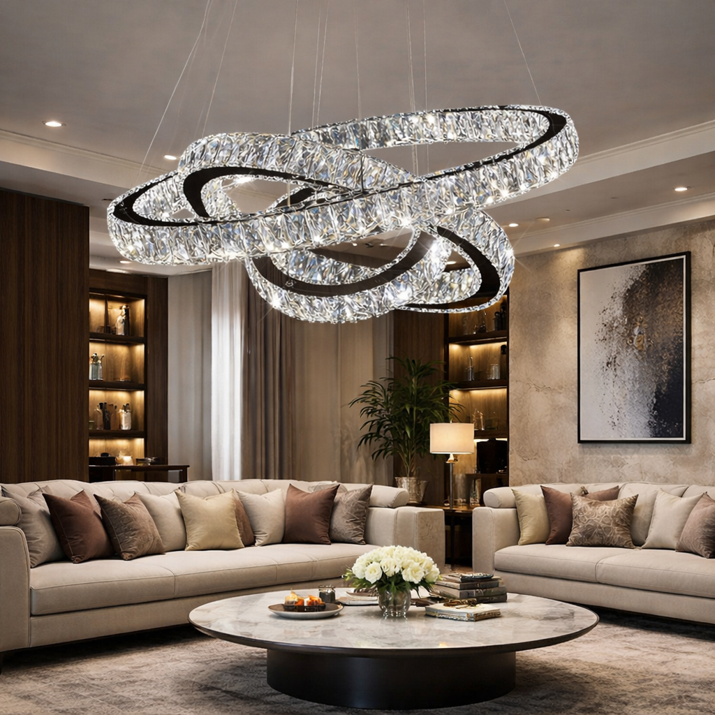 Lustra LED Cristal 3 Segmente Chrome XXL ⌀80/60/40cm Echivalent 1000W Telecomanda