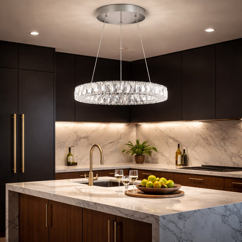 Lustra LED Cristal 1 Segment 40cm Chrome Echivalent 200W Telecomanda