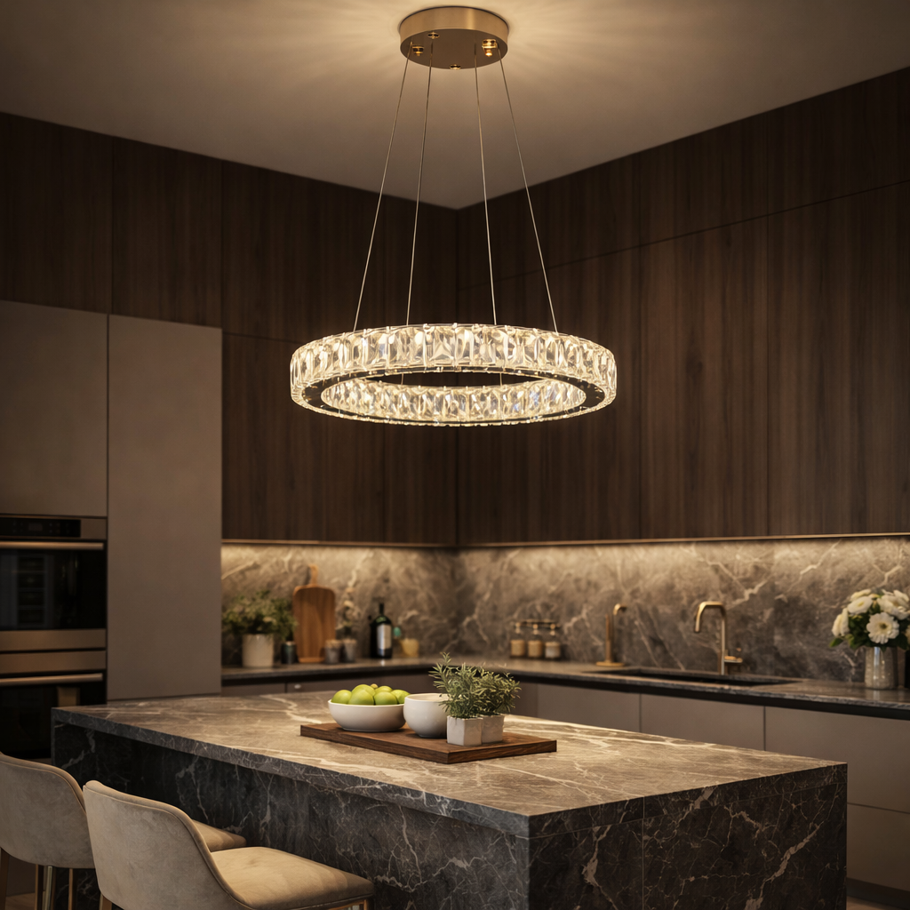 Lustra LED Cristal 1 Segment 40cm GOLD Echivalent 200W Telecomanda