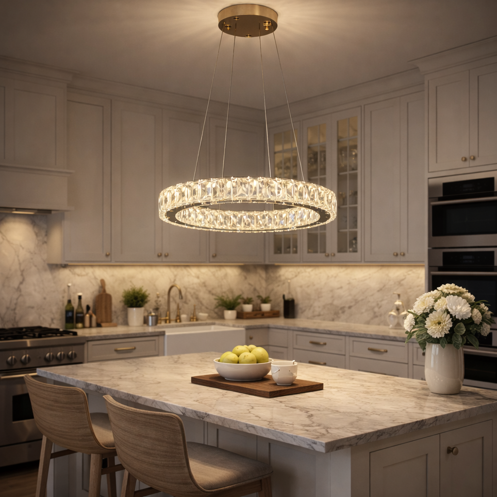 Lustra LED Cristal 1 Segment 40cm GOLD Echivalent 200W Telecomanda