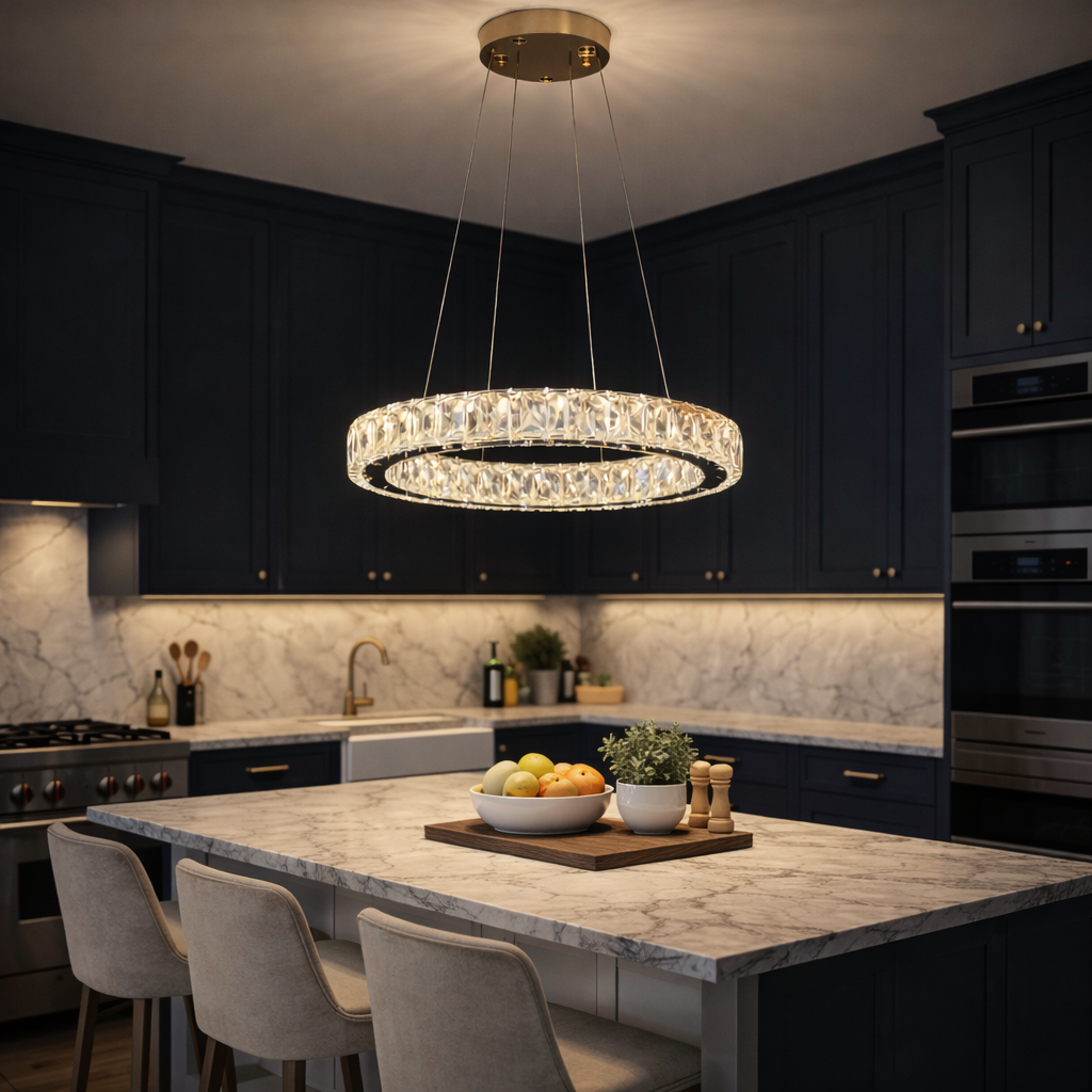 Lustra LED Cristal 1 Segment 40cm GOLD Echivalent 200W Telecomanda