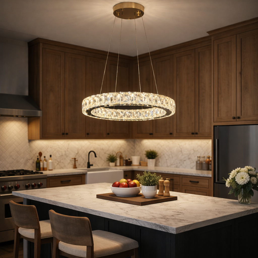 Lustra LED Cristal 1 Segment 40cm GOLD Echivalent 200W Telecomanda