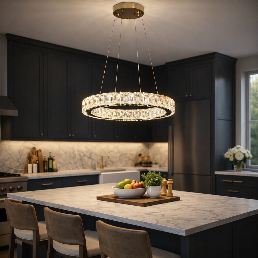 Lustra LED Cristal 1 Segment 40cm GOLD Echivalent 200W Telecomanda