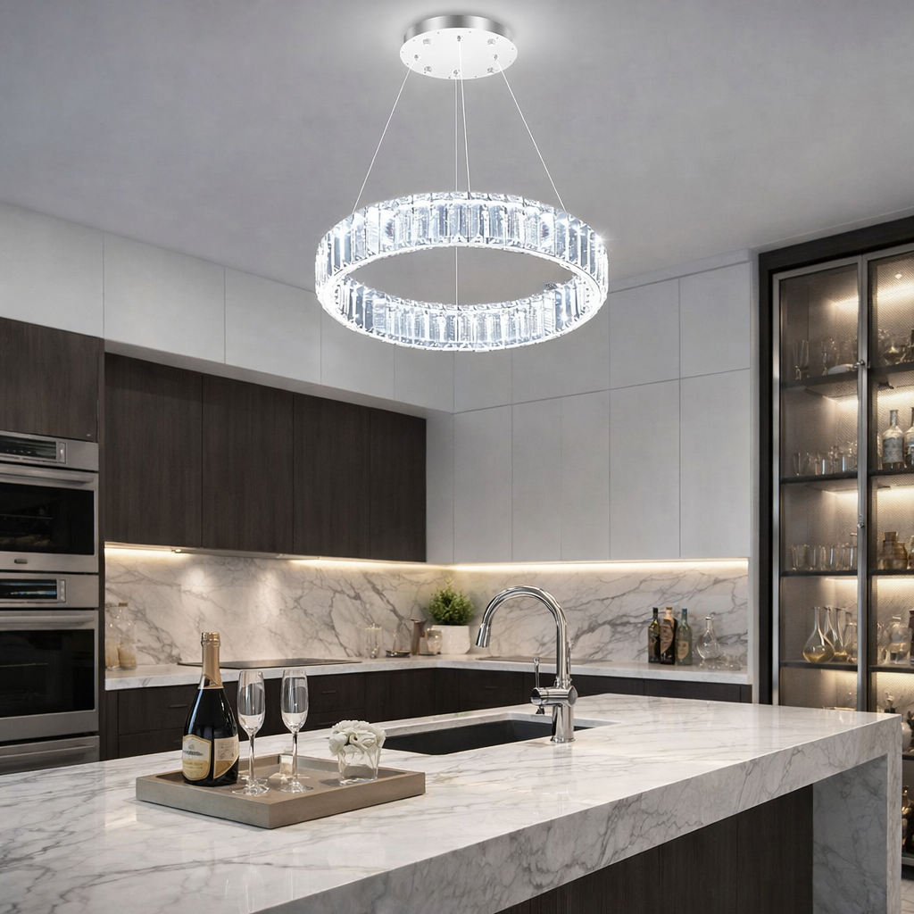 Lustra LED Cristal REGAL Chrome 1 Segment 40cm Echivalent 200W Telecomanda