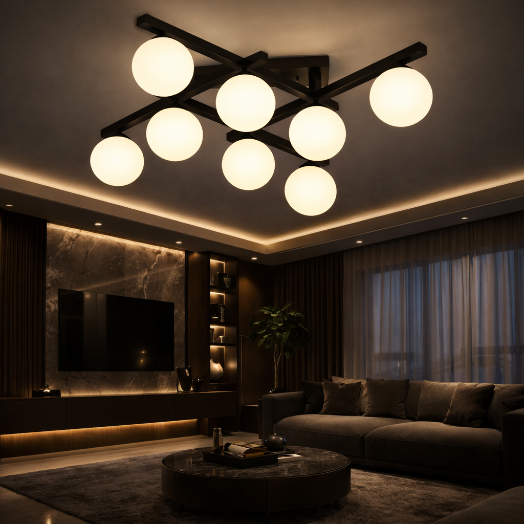 Lustra MEZO Black Abajur Mat 8xE27