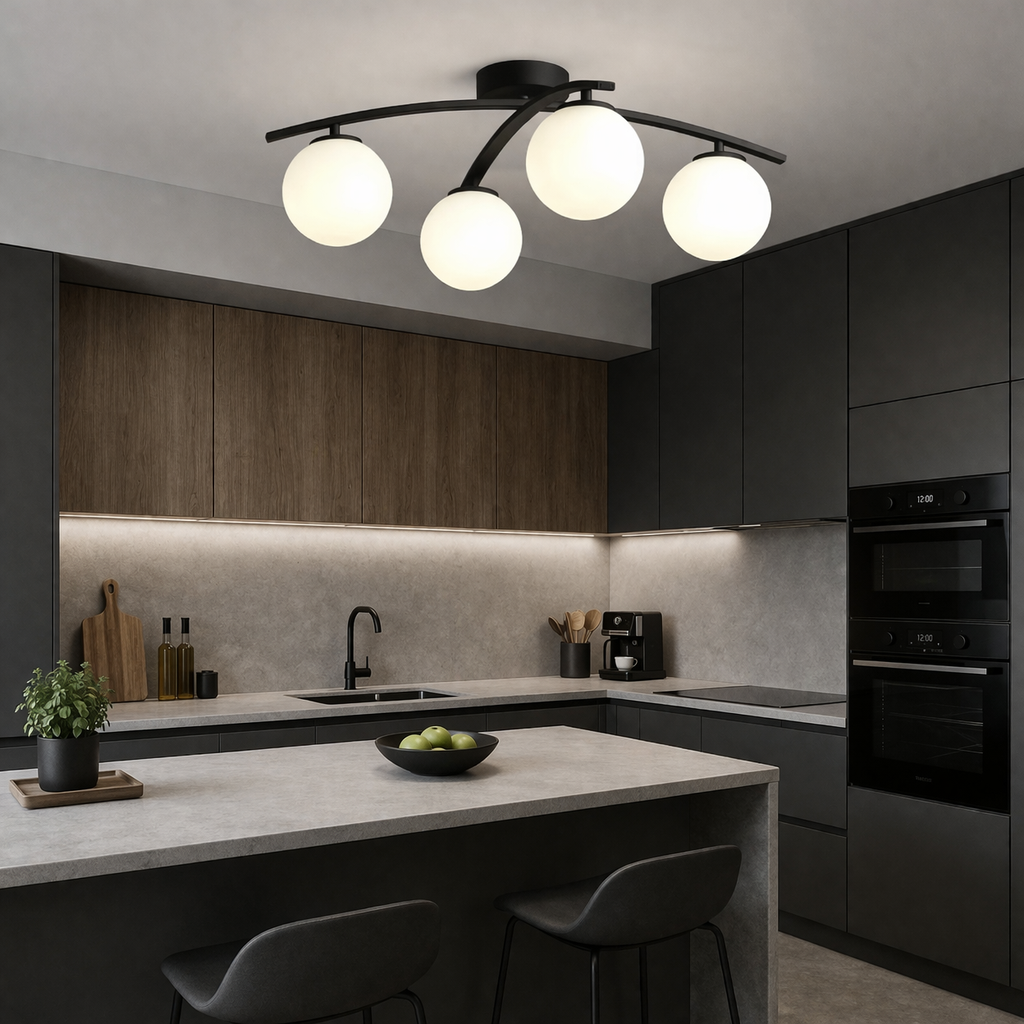 Lustra Abajur MAT 4xE27 ARC Halo Black