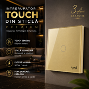 Intrerupator Auriu cu Touch din Sticla 1 Buton Premium