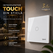 Intrerupator Alb cu Touch din Sticla 1 Buton Premium