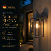 Aplica Tip Felinar Antracit ELONA Premium cu Sticla Transparenta