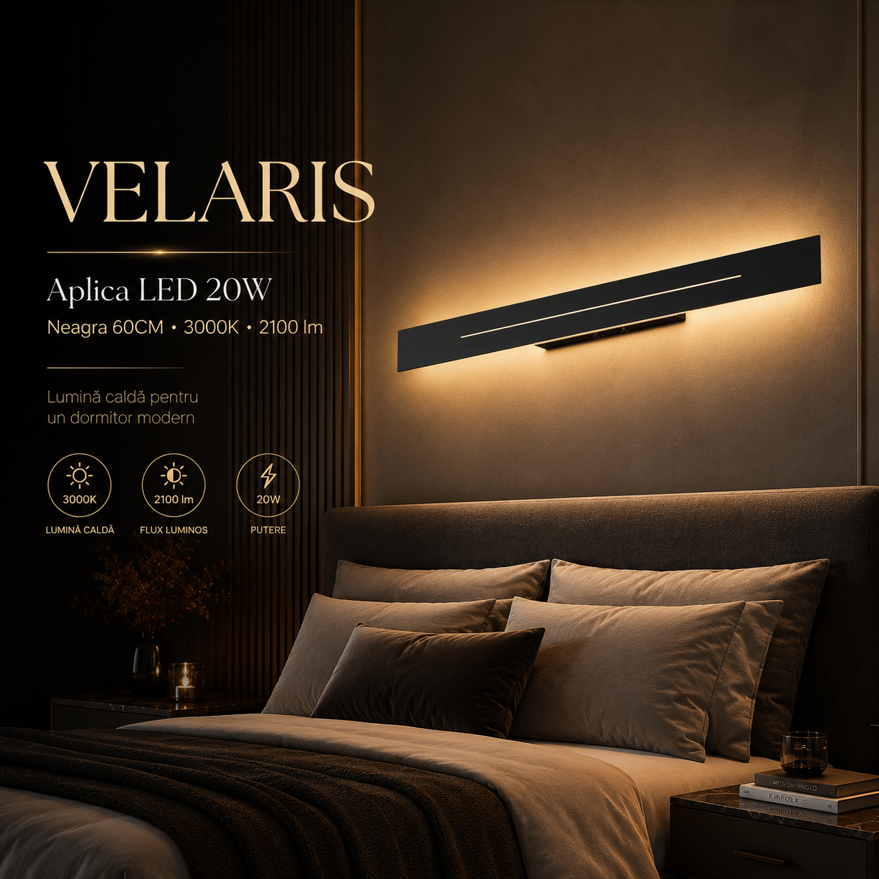 Aplica LED VELARIS 20W Neagra 60cm