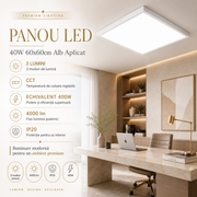 Panou LED 40W 60x60cm Alb Aplicat, 3 Lumini, Echivalent 400W