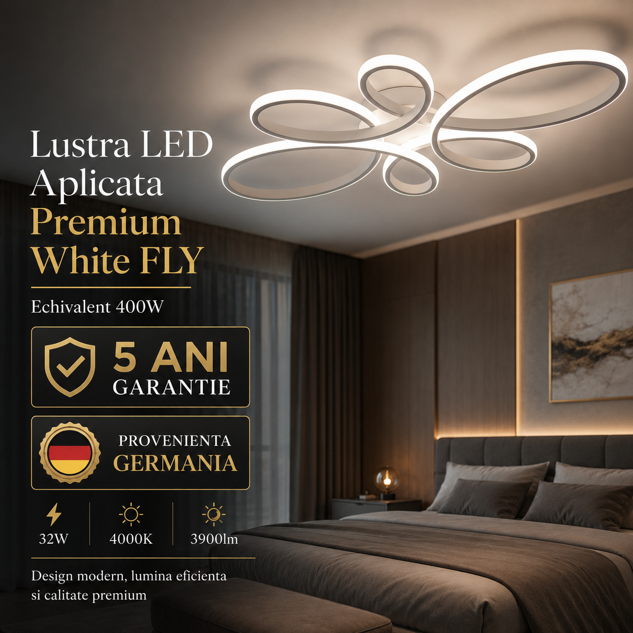 Lustra LED Aplicata Premium White FLY Echivalent 400W