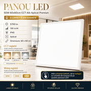 Panou LED 50W 60x60cm, 5700lm, IP40, CCT Alb Aplicat Premium