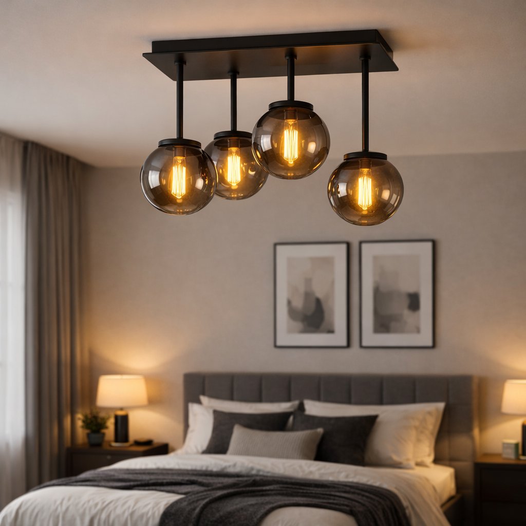 Lustra Abajur Fumuriu Black Rivendell 4xE27