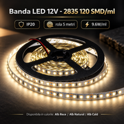 Banda LED 12V - 2835 120 SMD/ml IP20 - rola 5 metri
