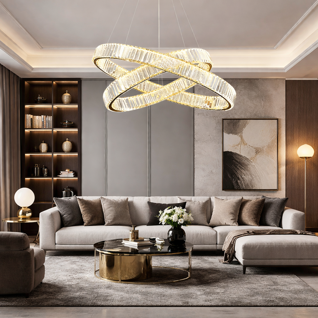 Lustra LED Cristal REGAL Gold 2 Segmente Echivalent 400W Telecomanda