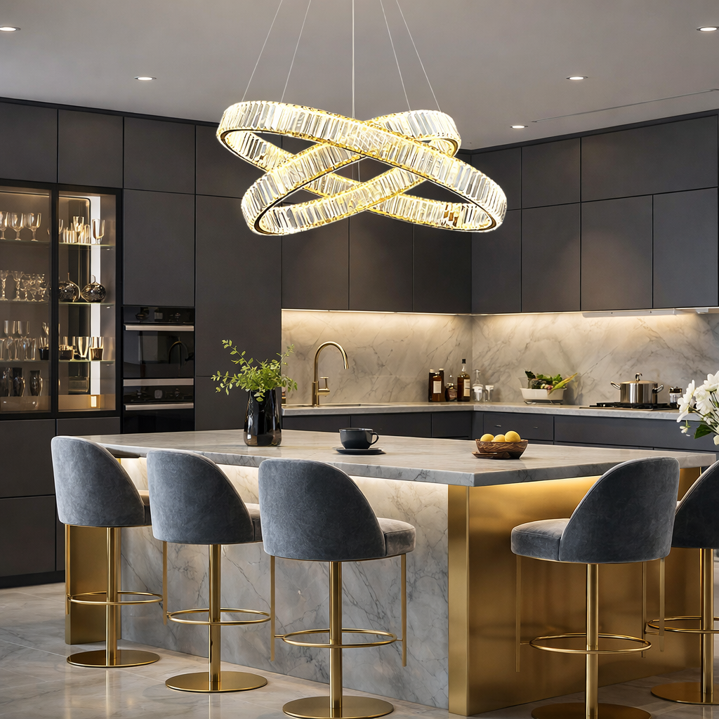 Lustra LED Cristal REGAL Gold 2 Segmente Echivalent 400W Telecomanda