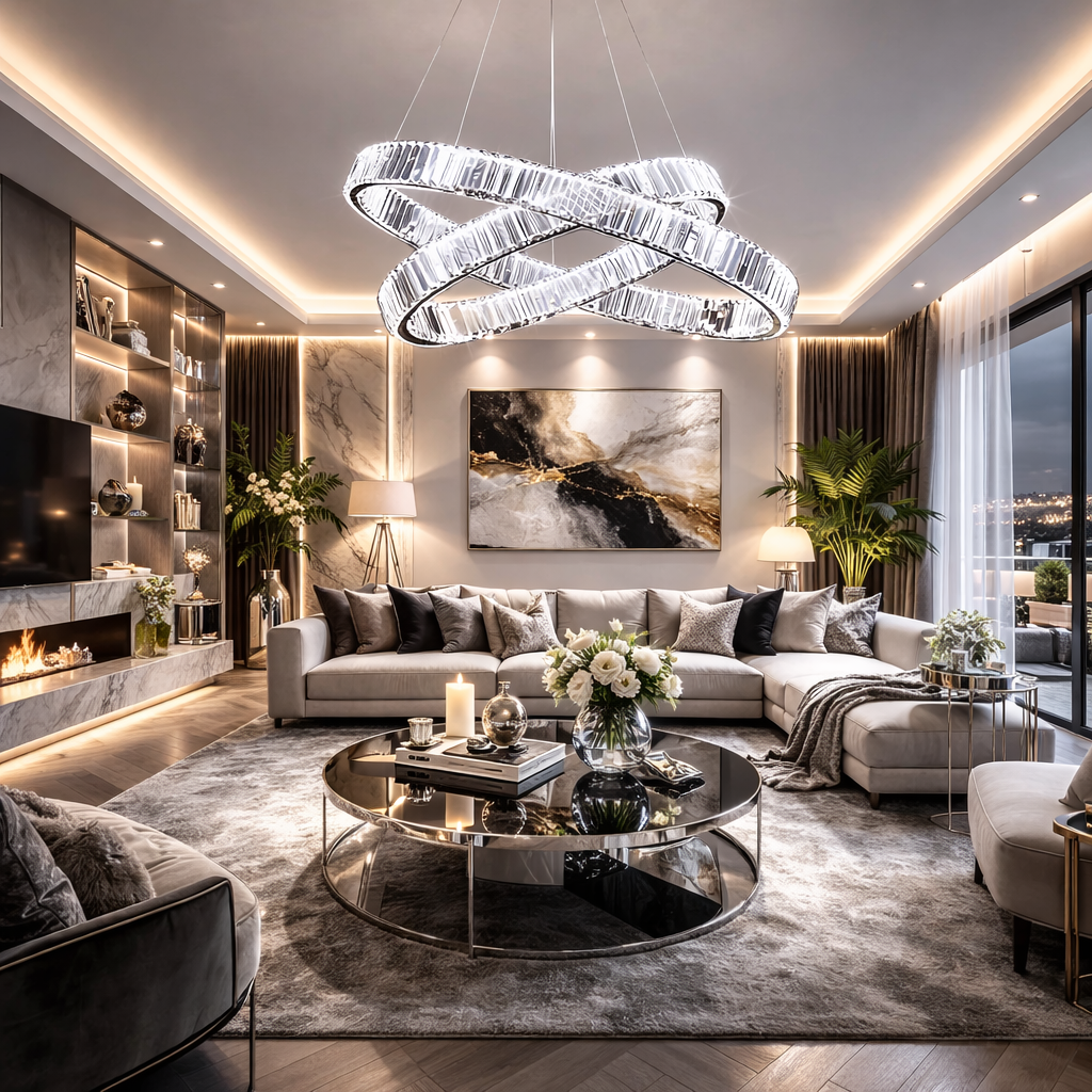 Lustra LED Cristal REGAL Chrome 2 Segmente Echivalent 400W Telecomanda