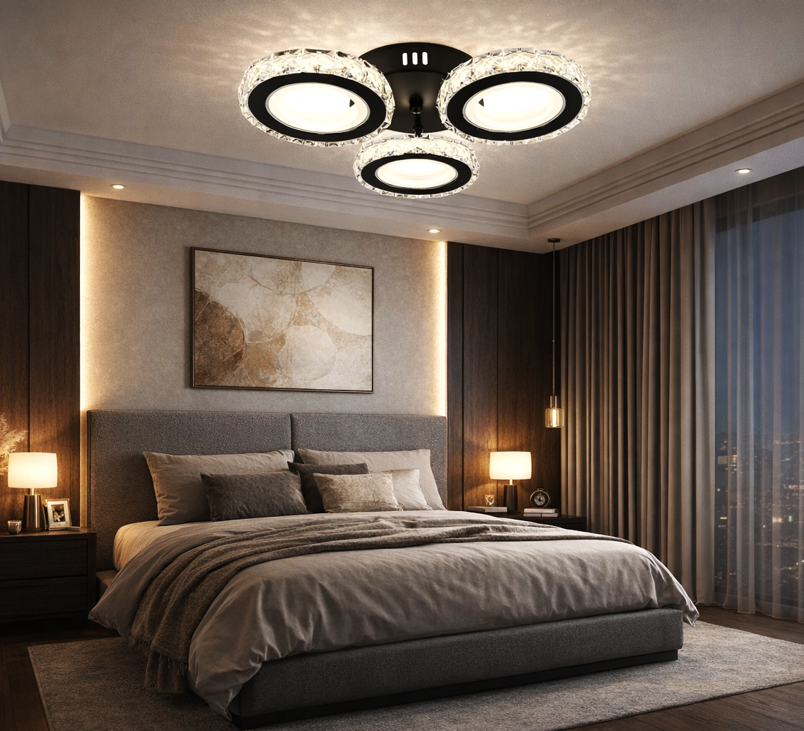 Lustra LED 3 Circle Cristal Black Echivalent 300W Telecomanda