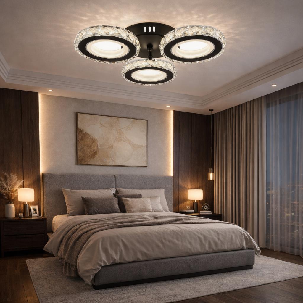 Lustra LED 3 Circle Cristal Black Echivalent 300W Telecomanda