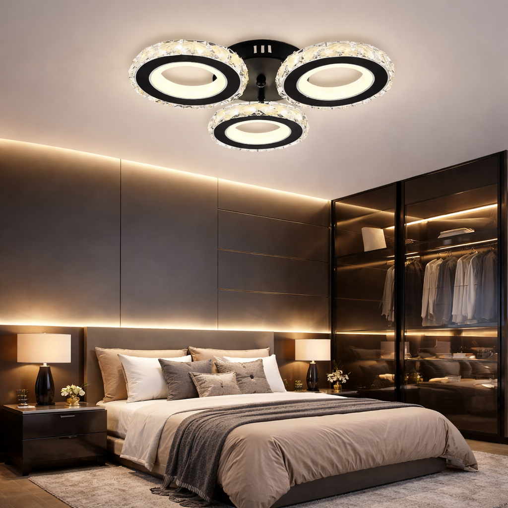 Lustra LED 3 Circle Cristal Black Echivalent 300W Telecomanda