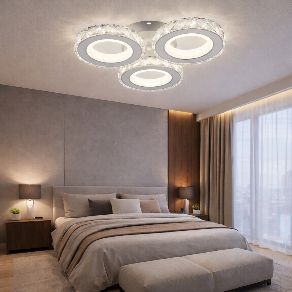Lustra LED 3 Circle Cristal Alba Echivalent 400W Telecomanda