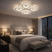 Lustra LED 4 RINGS Cristal Alba Echivalent 400W Telecomanda