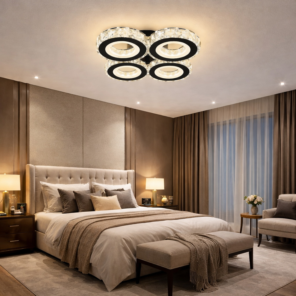 Lustra LED 4 RINGS Cristal Black Echivalent 400W Telecomanda