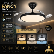 Lustra LED FANCY Black, 3160lm, 3 lumini, Ventilator si Telecomanda Premium