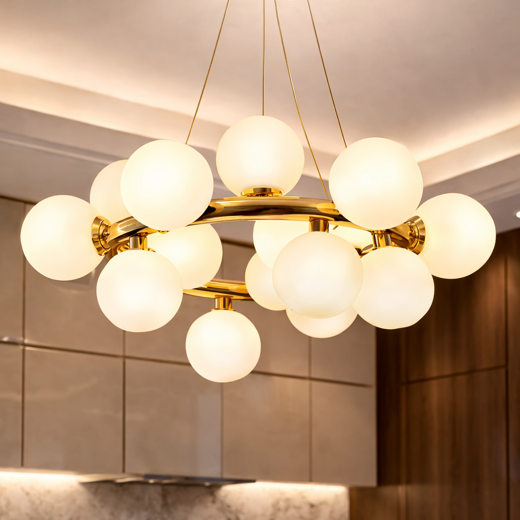 Lustra Abajur MAT Auriu Lucios Rotunda 15xG9 50CM