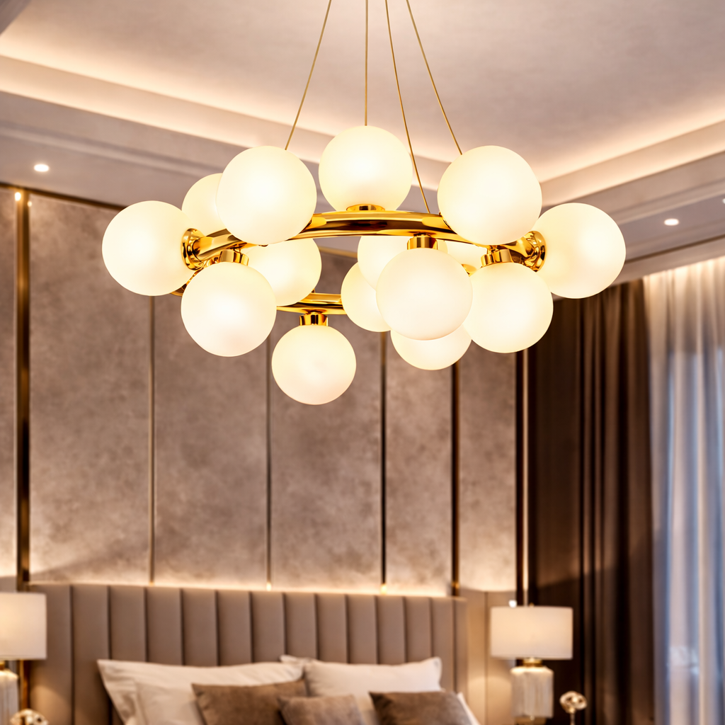 Lustra Abajur MAT Auriu Lucios Rotunda 15xG9 50CM