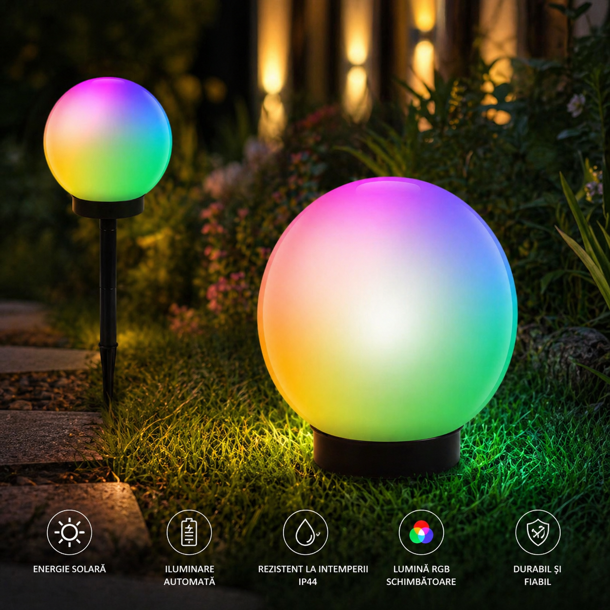 Stalp LED Gradina RGB GLOB cu Incarcare Solara