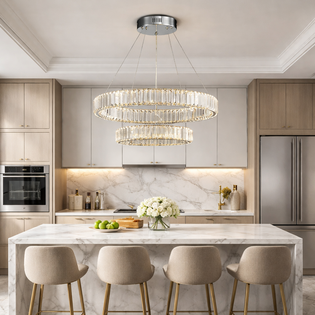 Lustra LED Cristal REGAL Chrome 2 Segmente Echivalent 400W Telecomanda