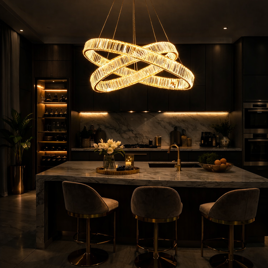 Lustra LED Cristal REGAL Gold 2 Segmente Echivalent 400W Telecomanda