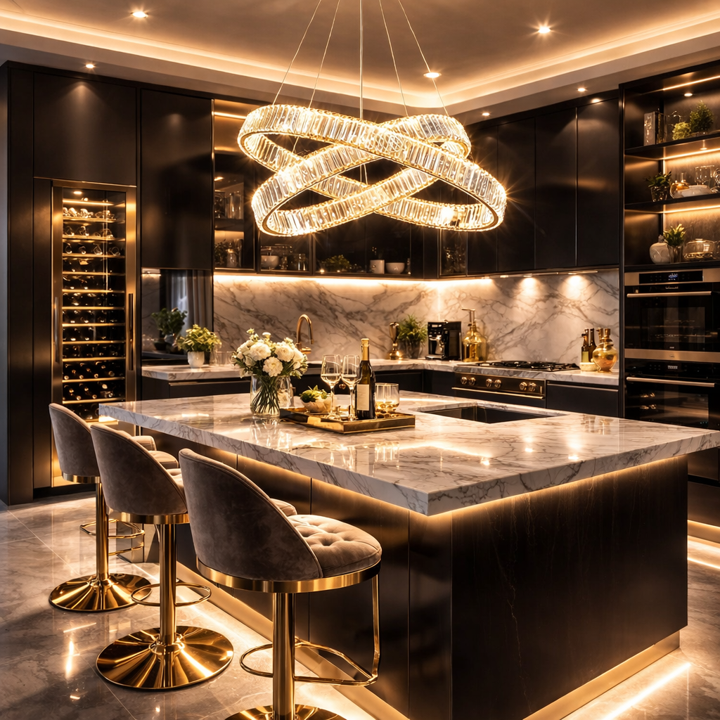 Lustra LED Cristal REGAL Gold 2 Segmente Echivalent 400W Telecomanda