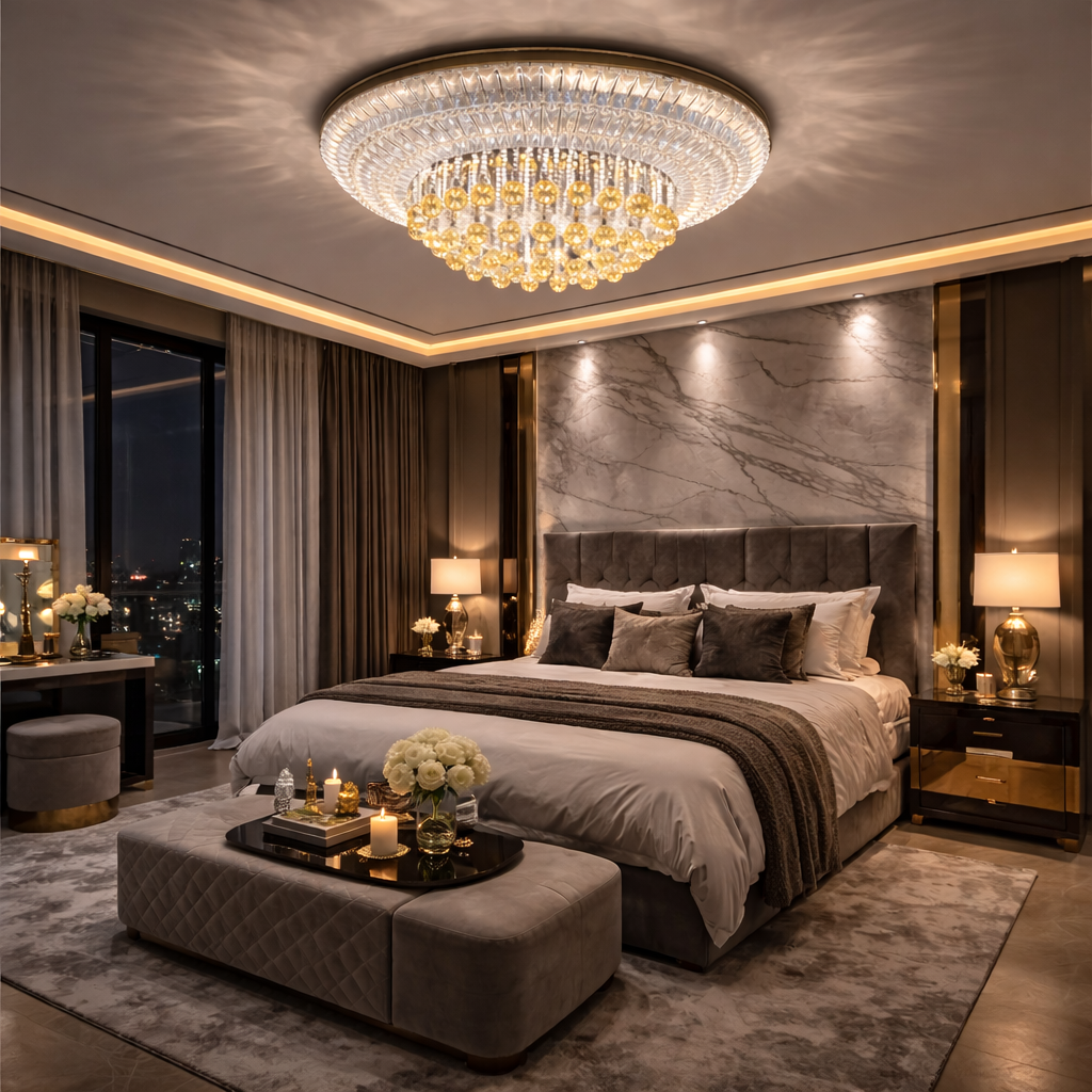 Lustra LED Aplicata Crystal UFO Echivalent 800W Telecomanda