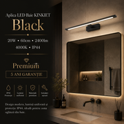 Aplica LED Baie KINKIET Black 20W, 60cm, 2400lm, 4000K, IP44 Premium