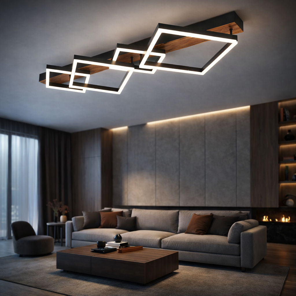 Lustra LED Zenn Gigant Black+Wood 105cm Echivalent 800W Telecomanda