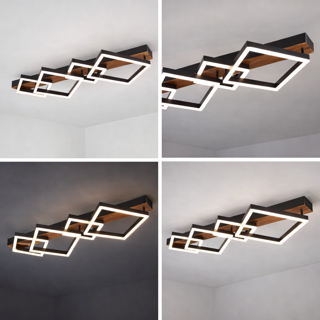 Lustra LED Zenn Gigant Black+Wood 105cm Echivalent 800W Telecomanda