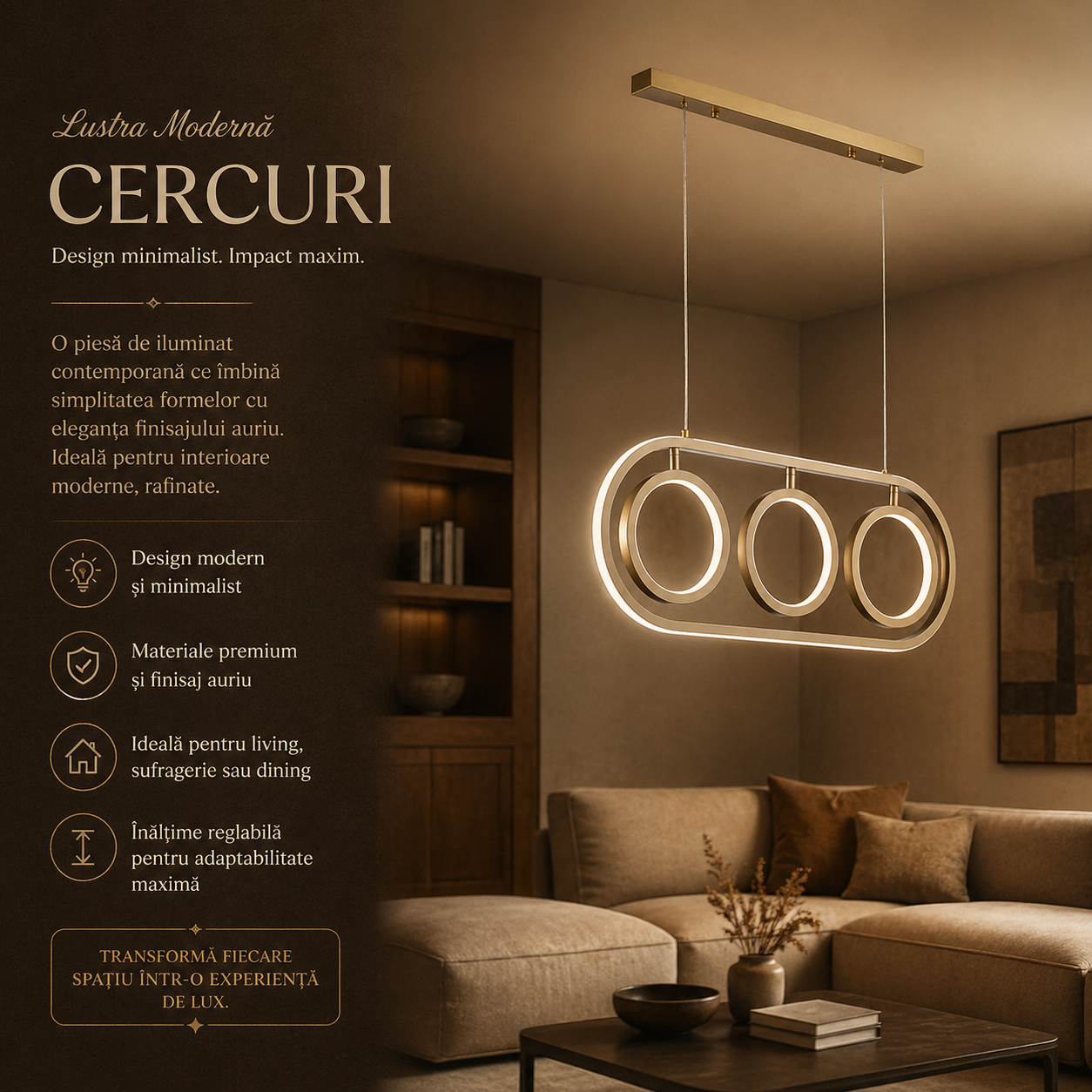 Lustra LED Suspendata COCKTAIL Echivalent 300W Gold