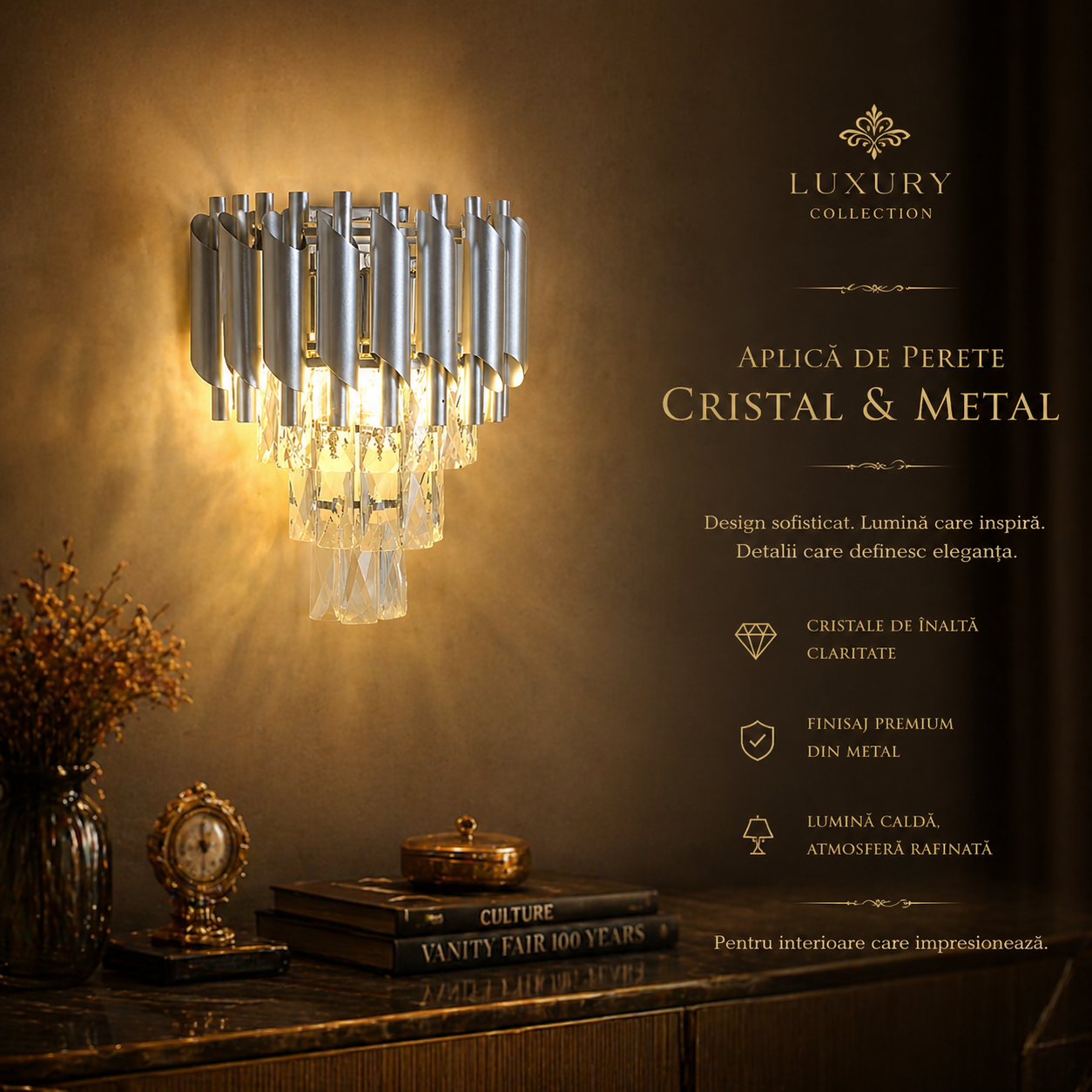 Aplica Perete Cristal Silver Panther