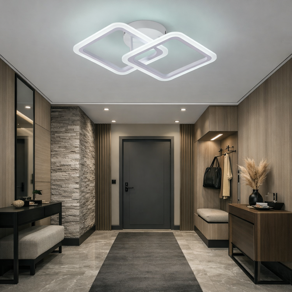 Lustra LED 1+1 Square Design Alb Echivalent 300W Telecomanda