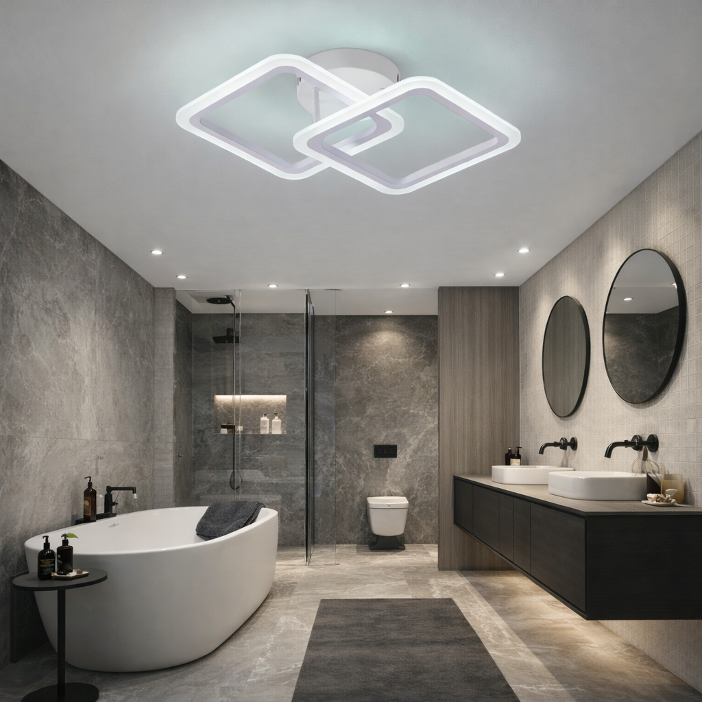 Lustra LED 1+1 Square Design Alb Echivalent 300W Telecomanda