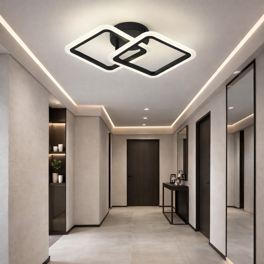 Lustra LED 1+1 Square Design Black Echivalent 300W Telecomanda