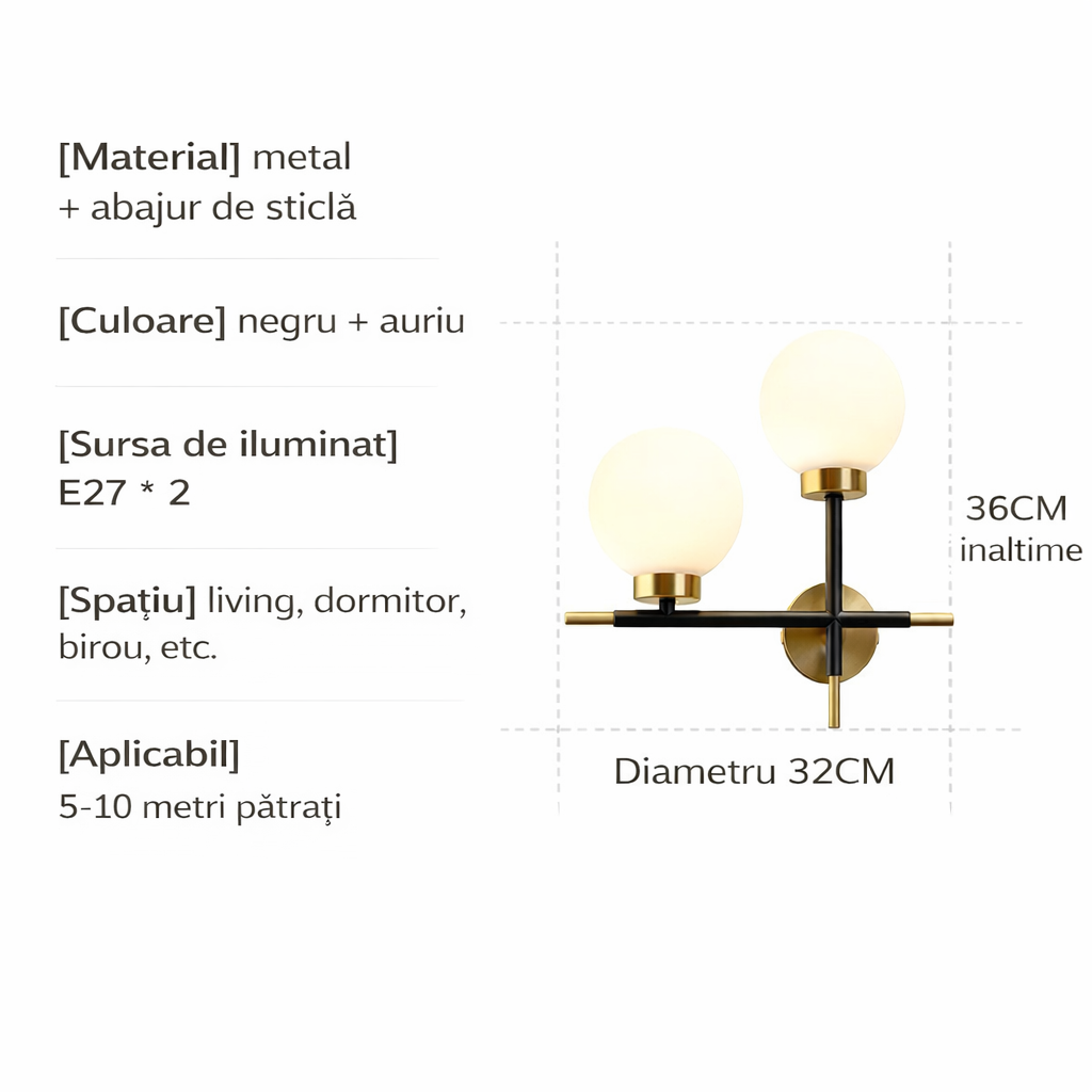 Aplica Abajur BEAMLY Negru+Auriu 2xG9