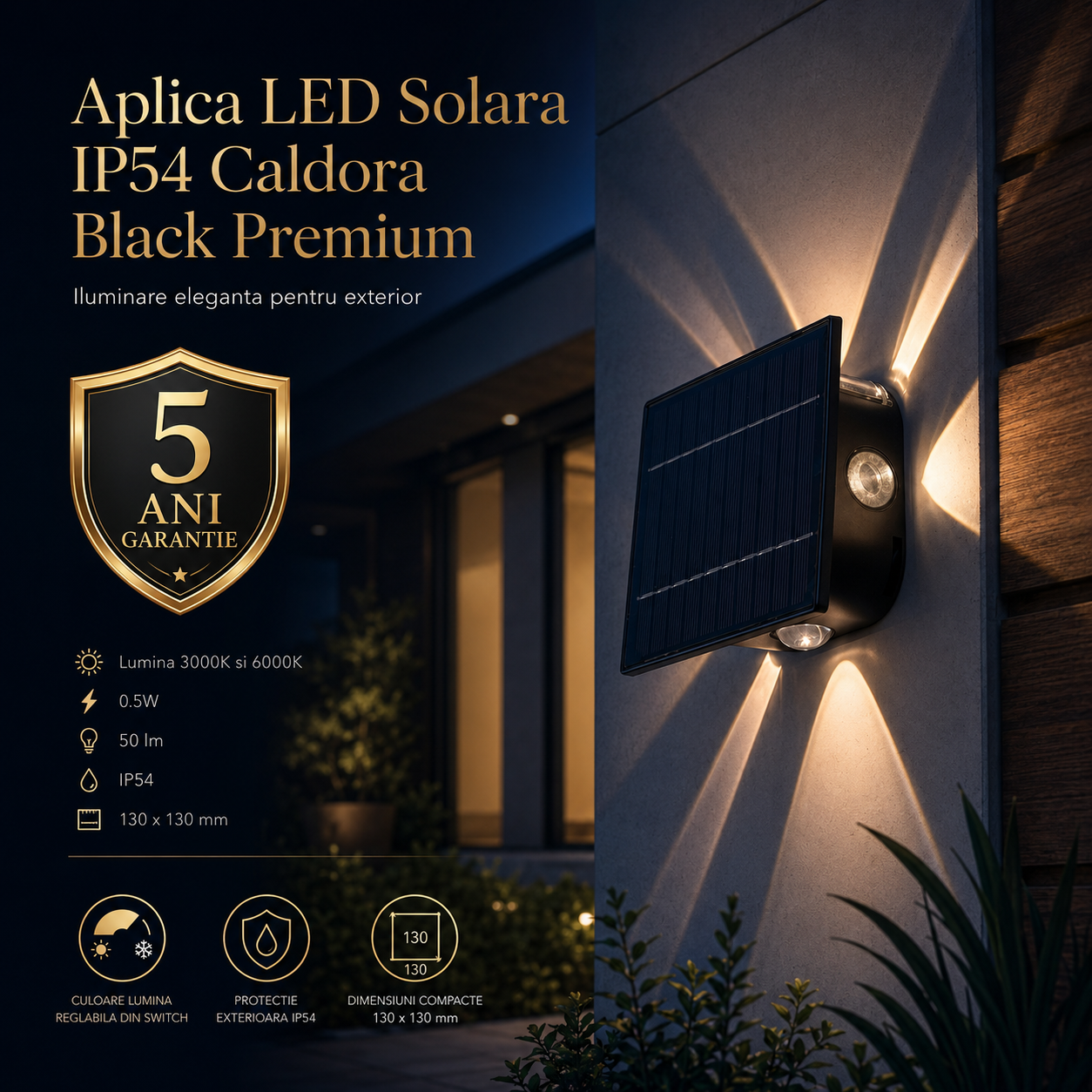 Aplica LED Solara IP54 Caldora Black Premium